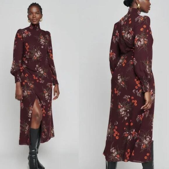 NWT Reformation Aude Dress Emmeline Mock Neck Long Sleeve Slit Plus Size 18 - Picture 1 of 7